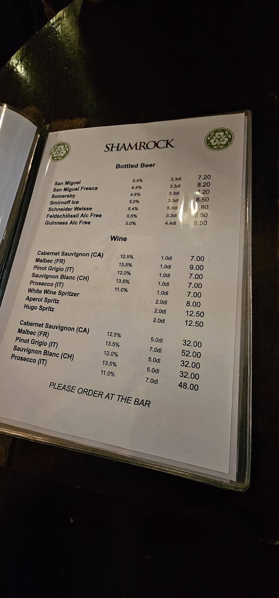 Menu di Shamrock Irish Pub 
