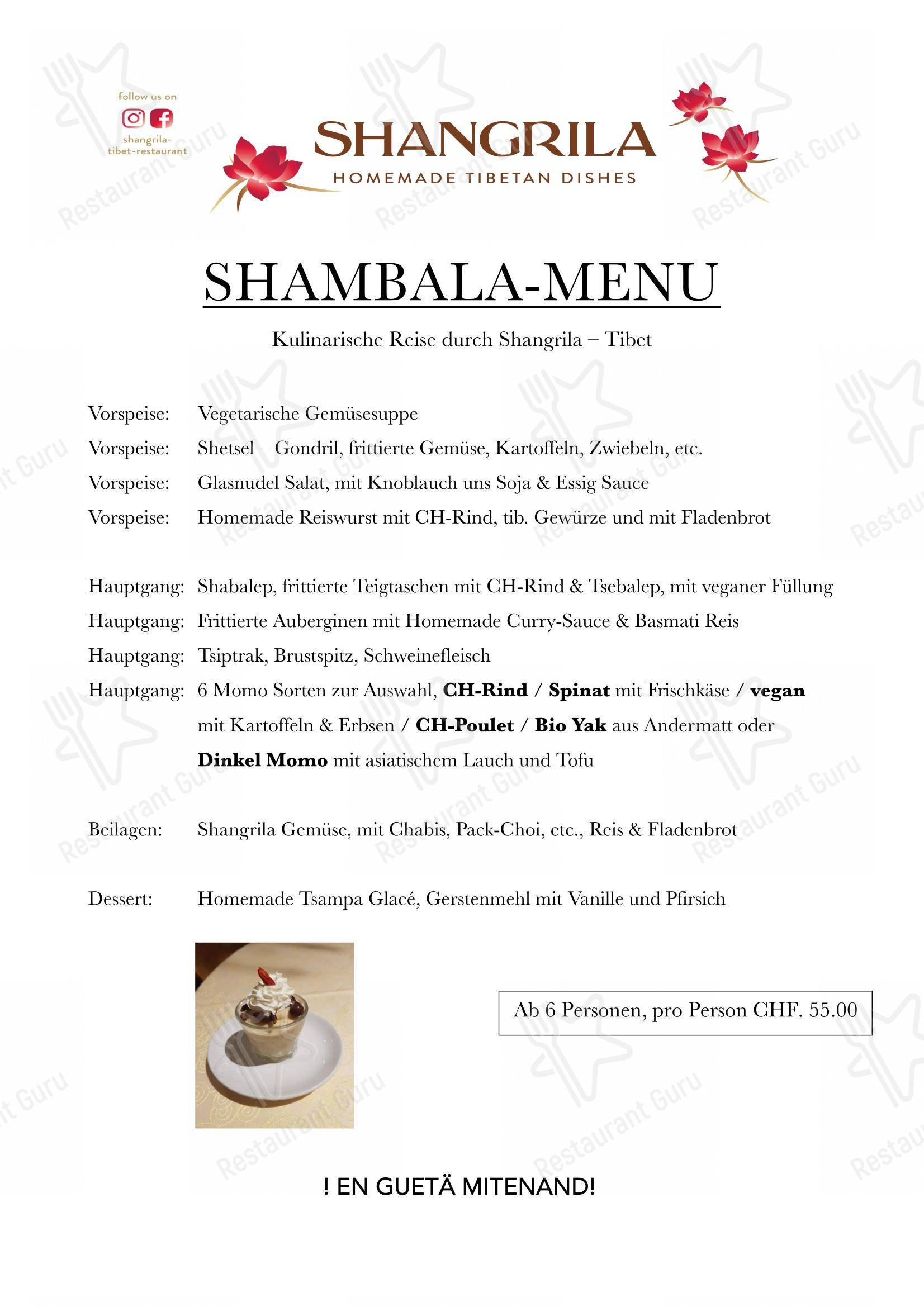 Menu per Shangrila Tibet Restaurant in Zurigo
