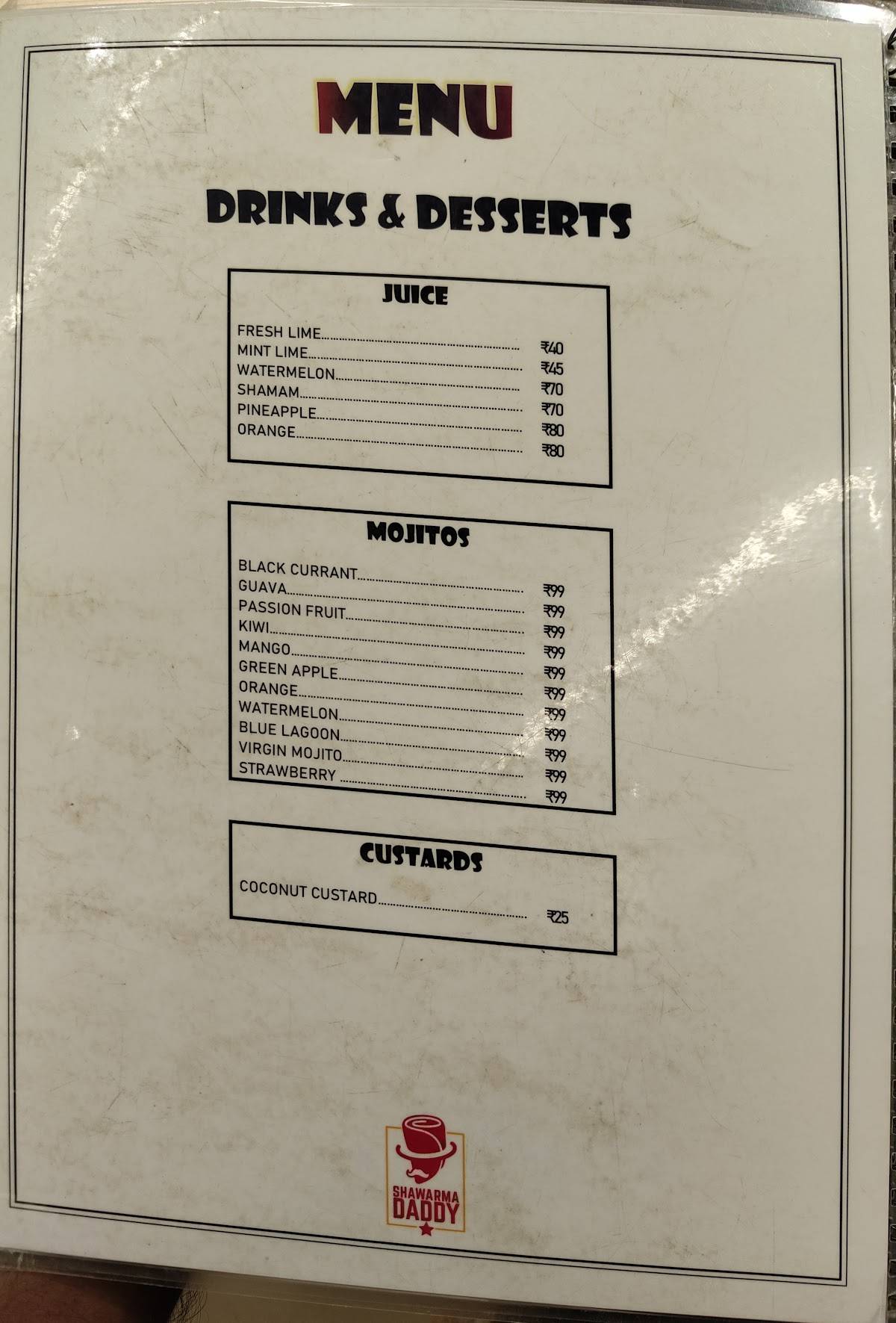 Shawarma Daddy menu