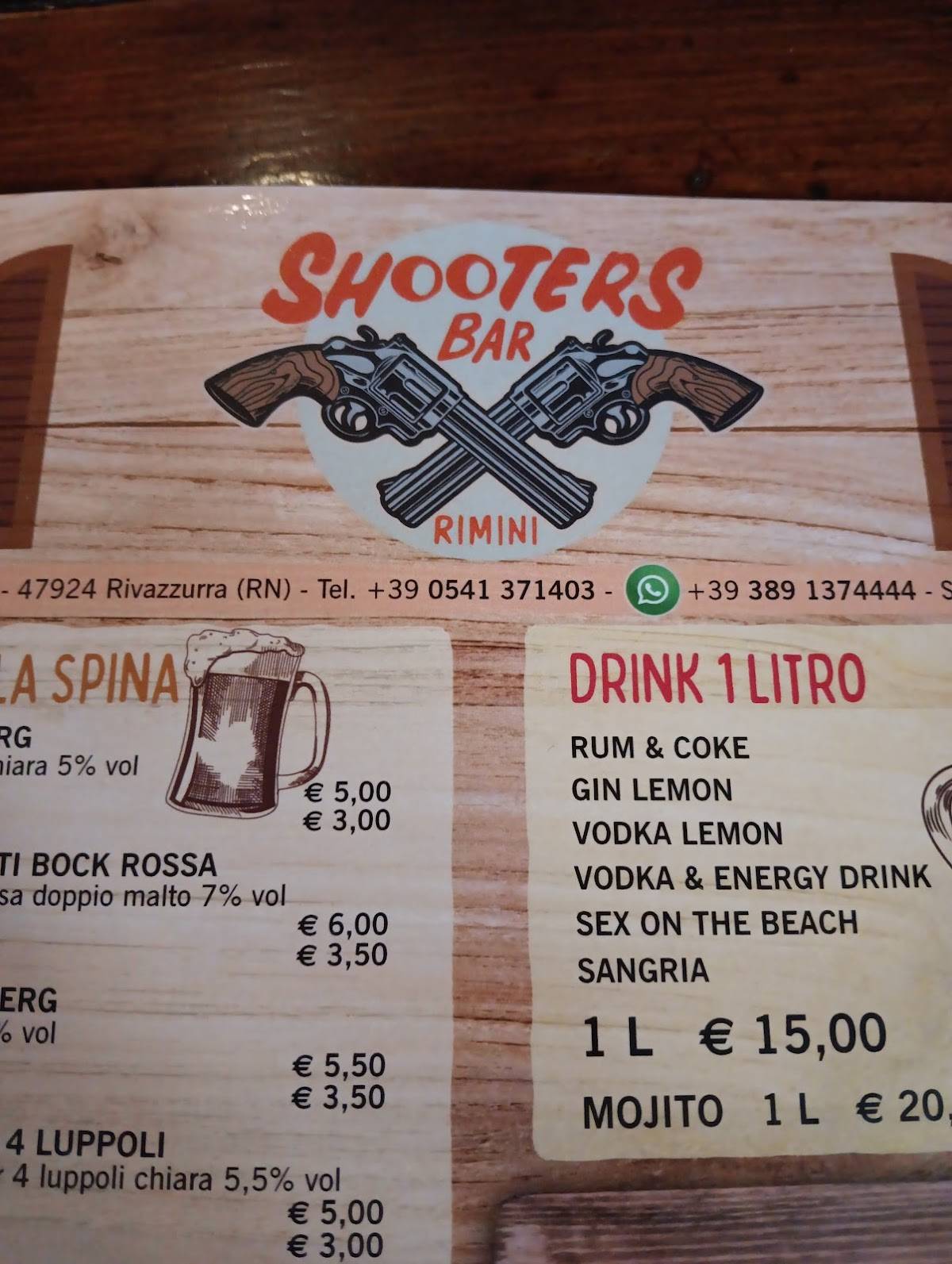 Menu di Shooters Bar Burger Rimini 