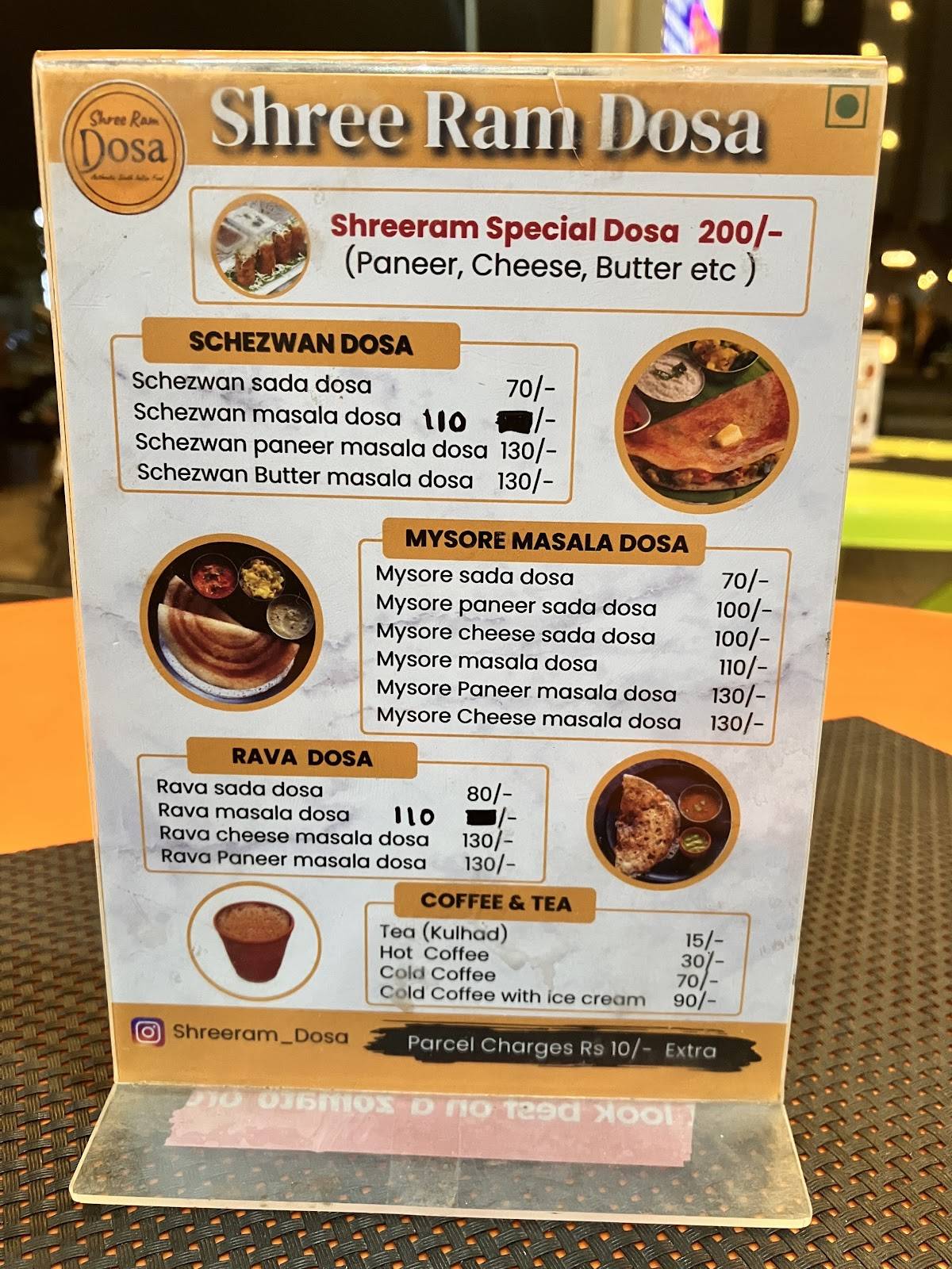 Shree Ram Dosa menu