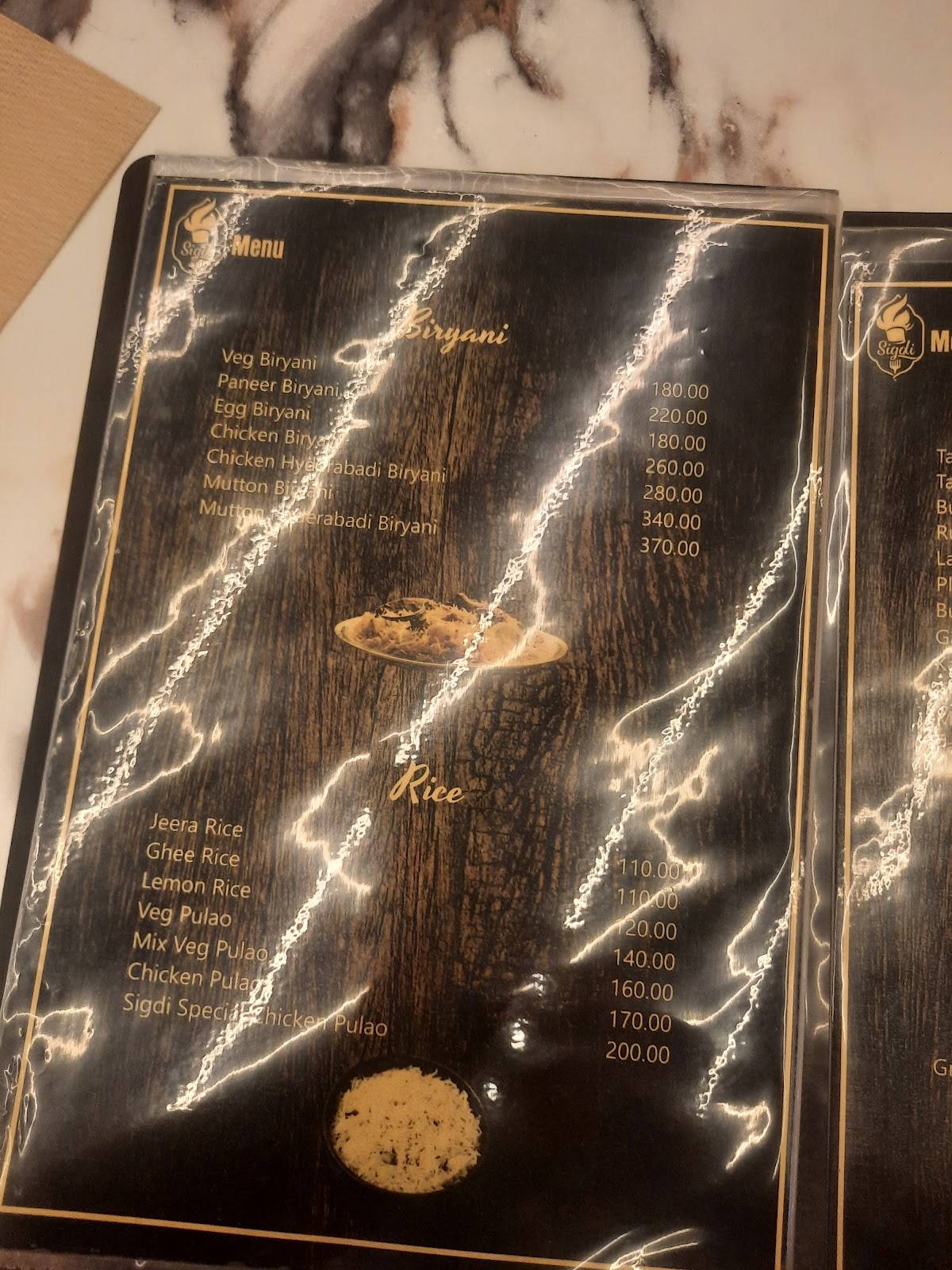 Sigdi MultiCuisine Restaurant menu