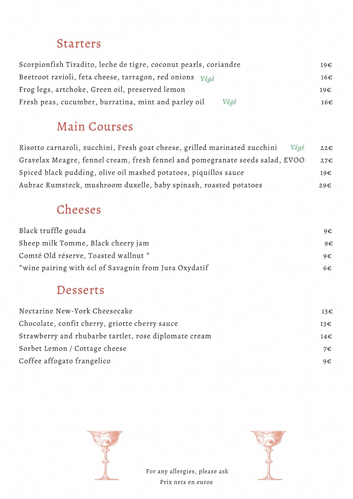Menu de Simone, Le Resto...