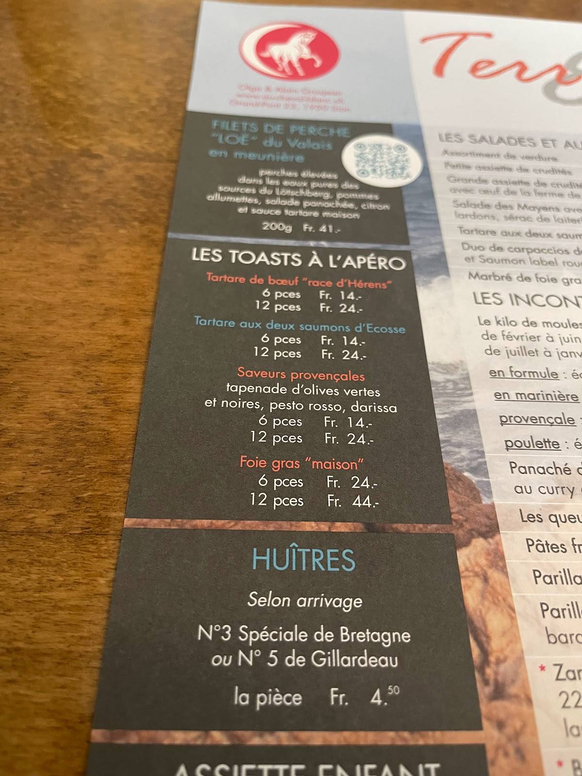 Menu di Au Cheval-Blanc 