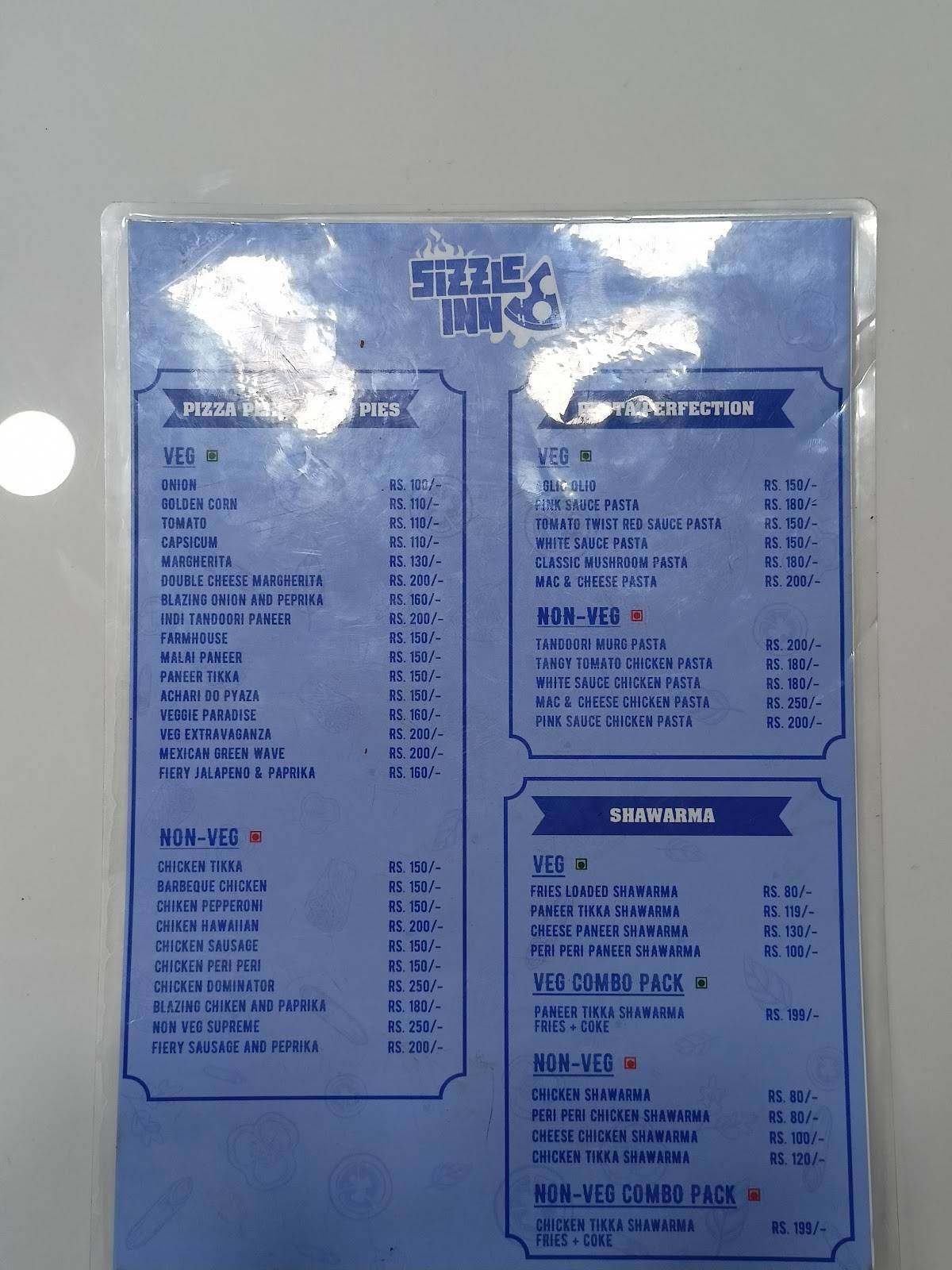 Sizzle Inn menu
