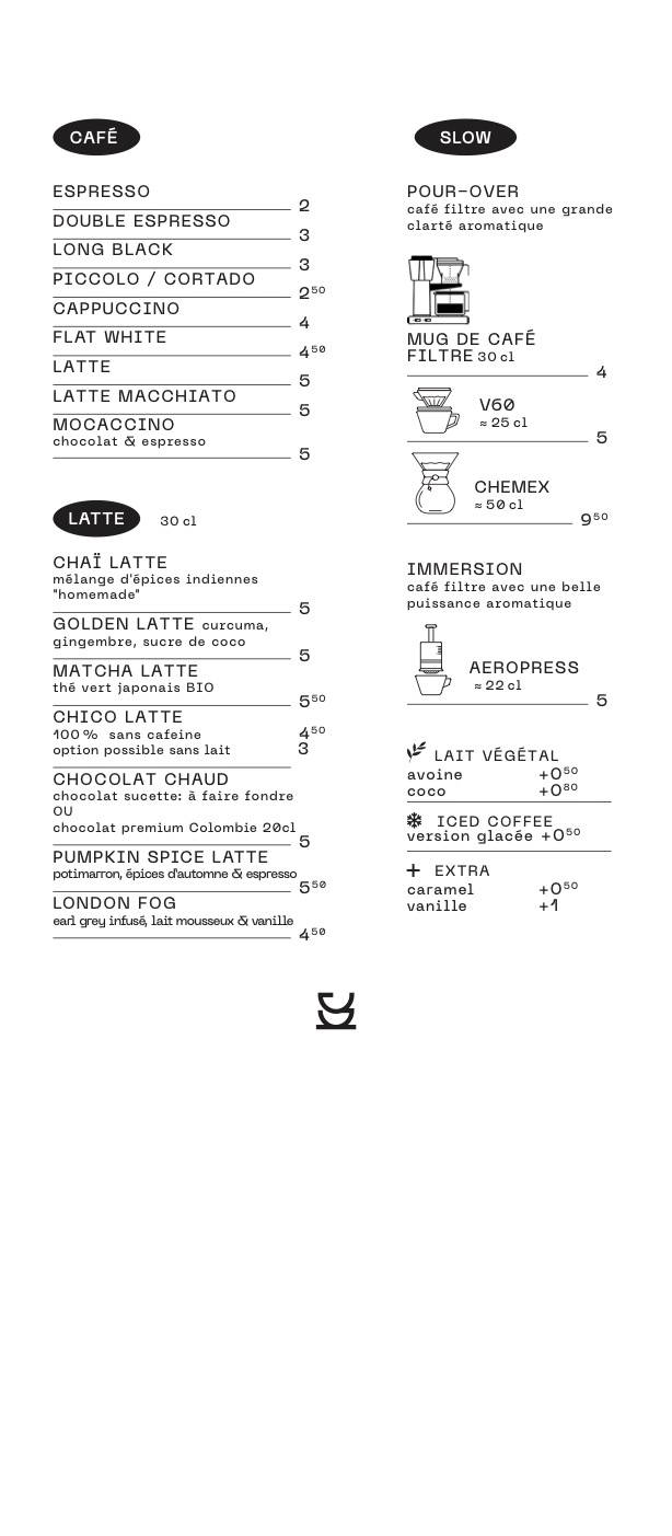 Menu de Slake - Coffee shop - Jacobins
