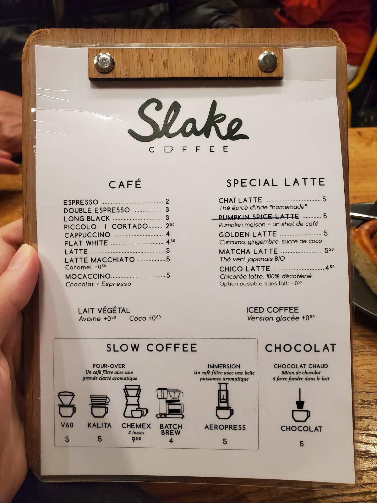 Menu de Slake - Coffee shop - Jacobins