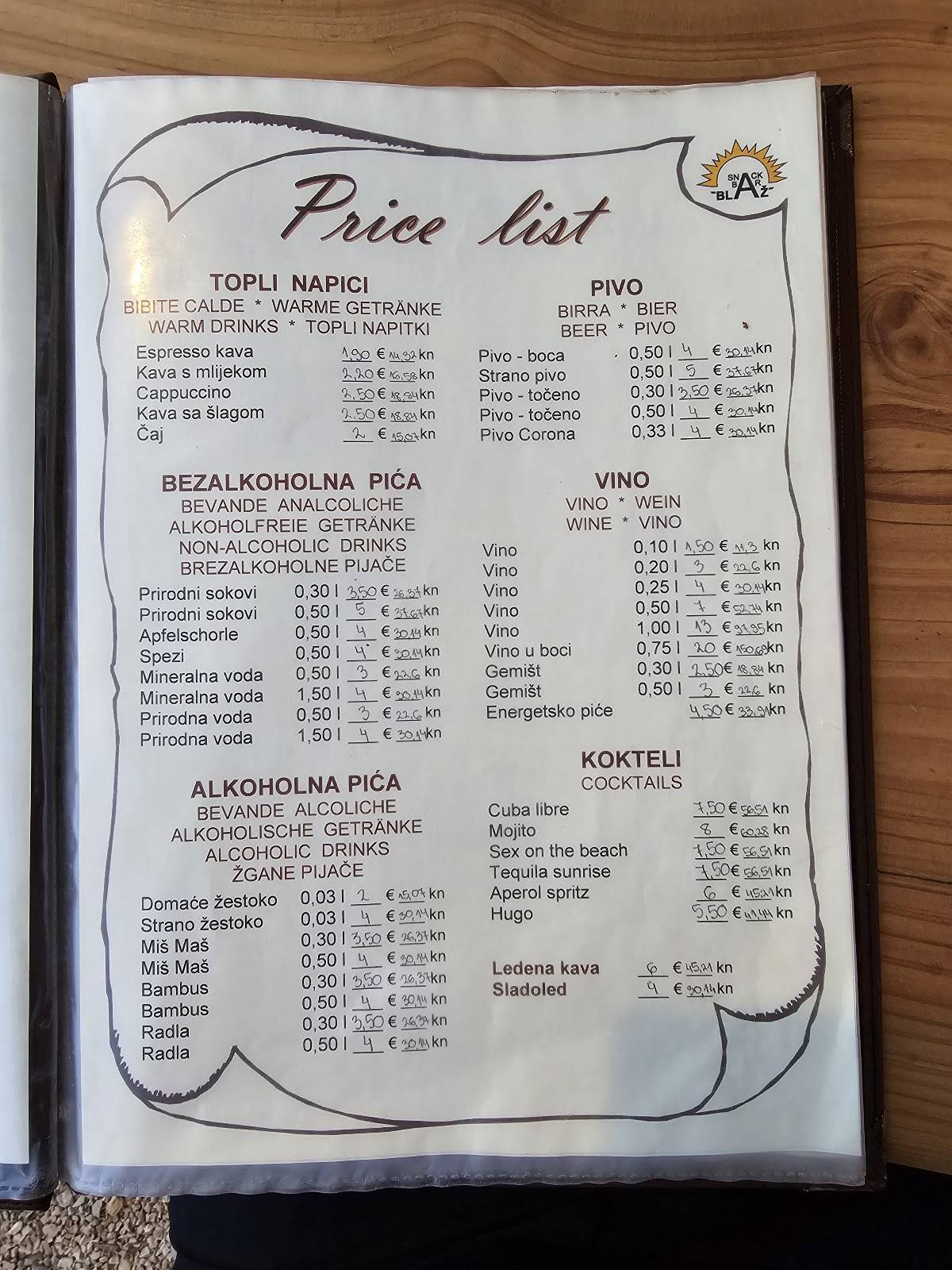 Menu di Snack Bar Blaž 