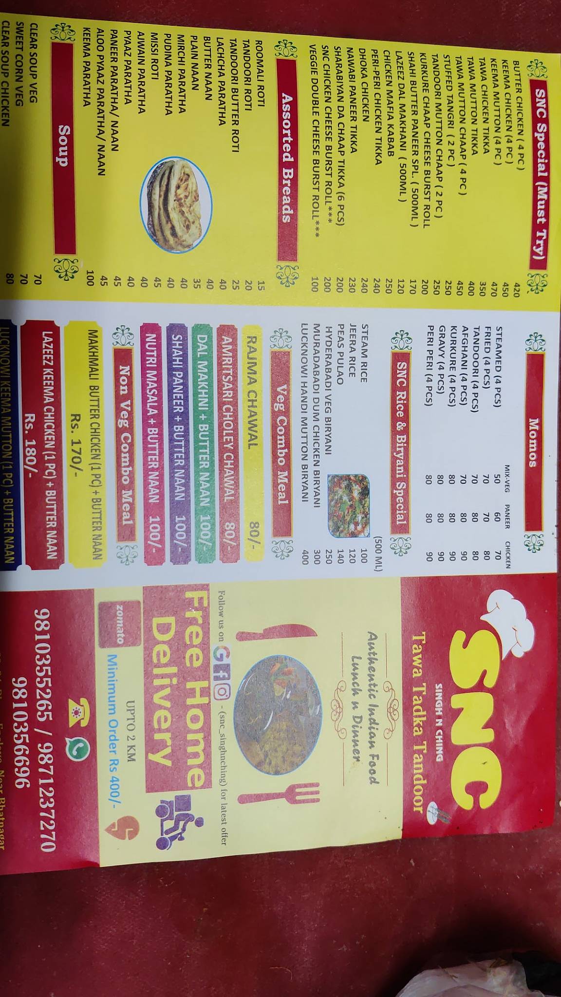 SNC - Singh N Ching menu