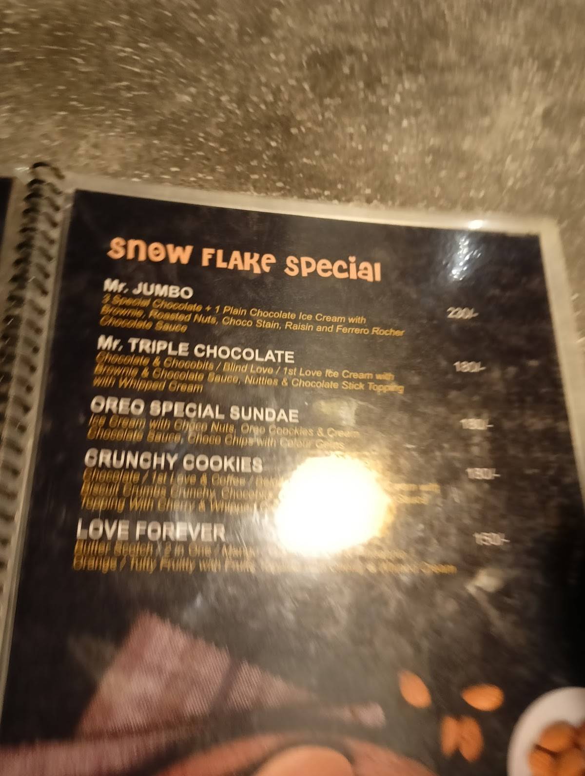 Snow Flake menu