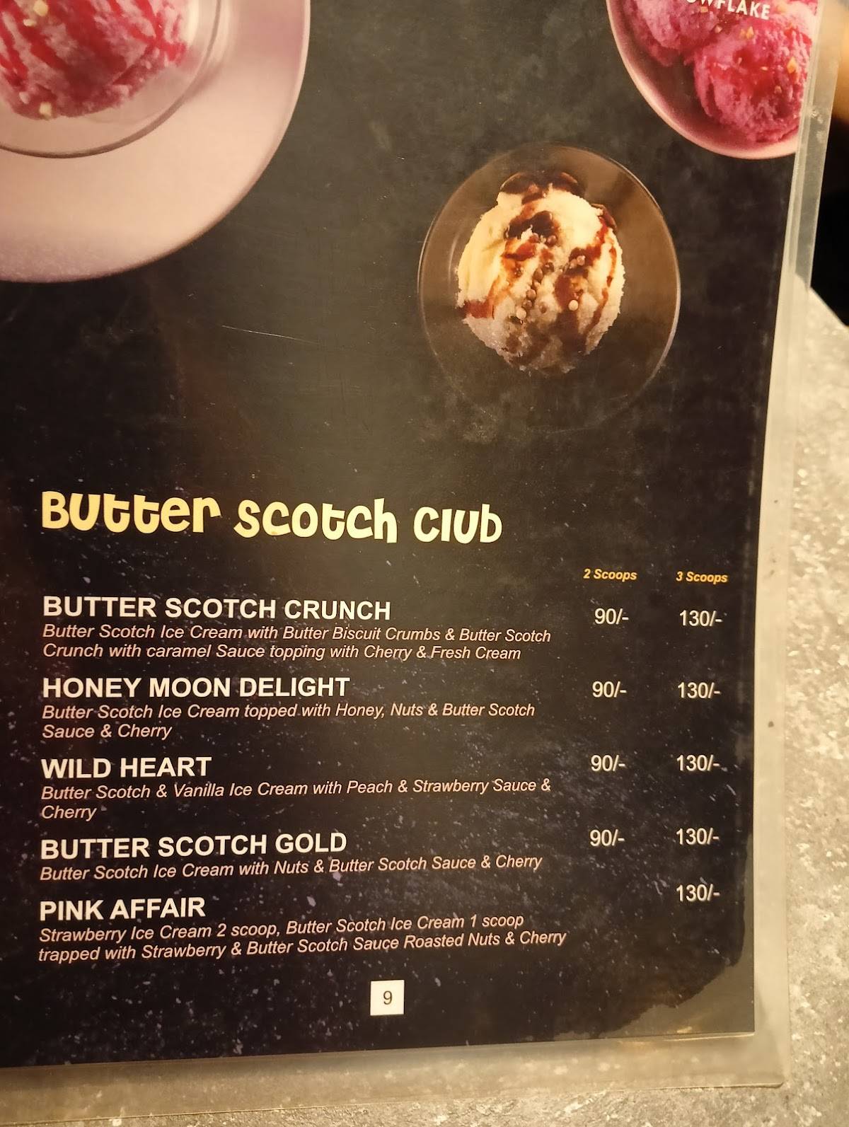 Snow Flake menu