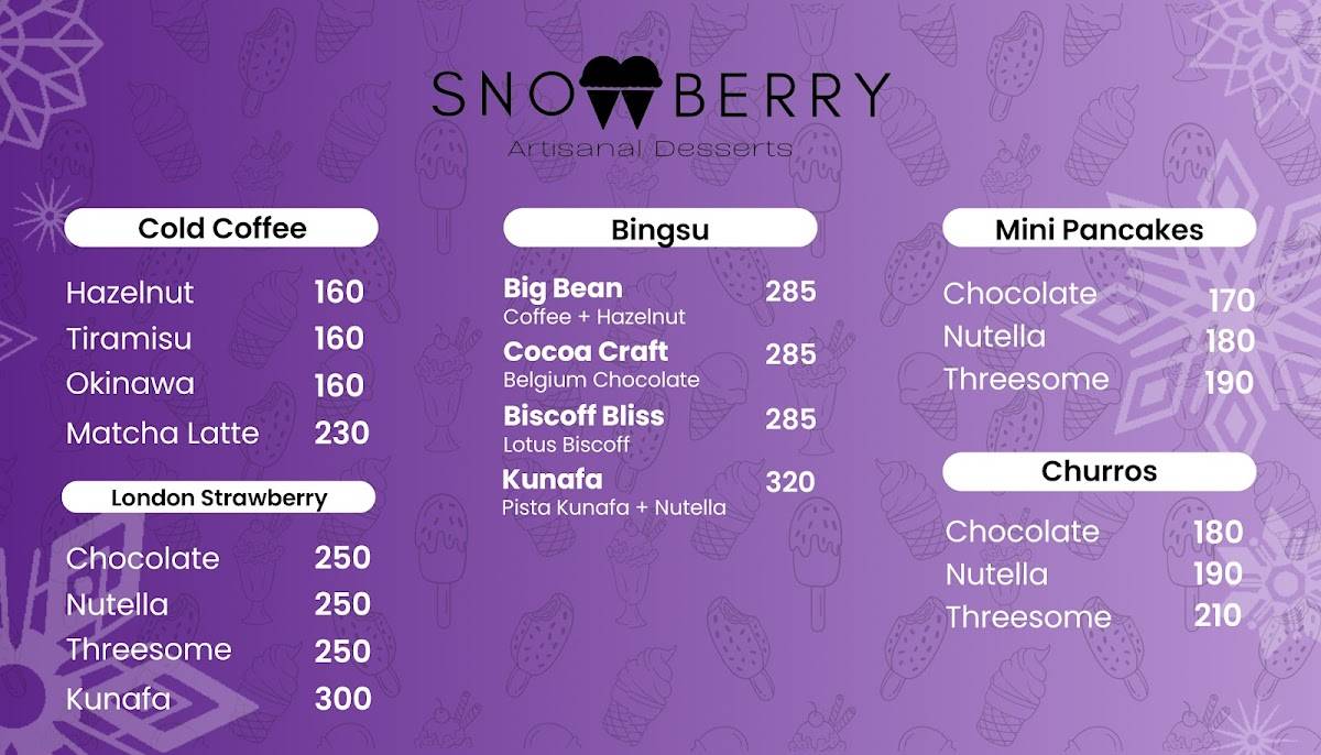 Snowberry - Artisanal Desserts menu