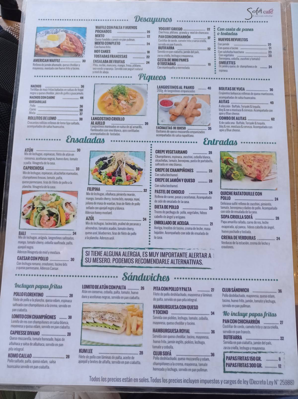 Carta de Sofá Café San Borja, San Borja, Avenida Parque Norte 930