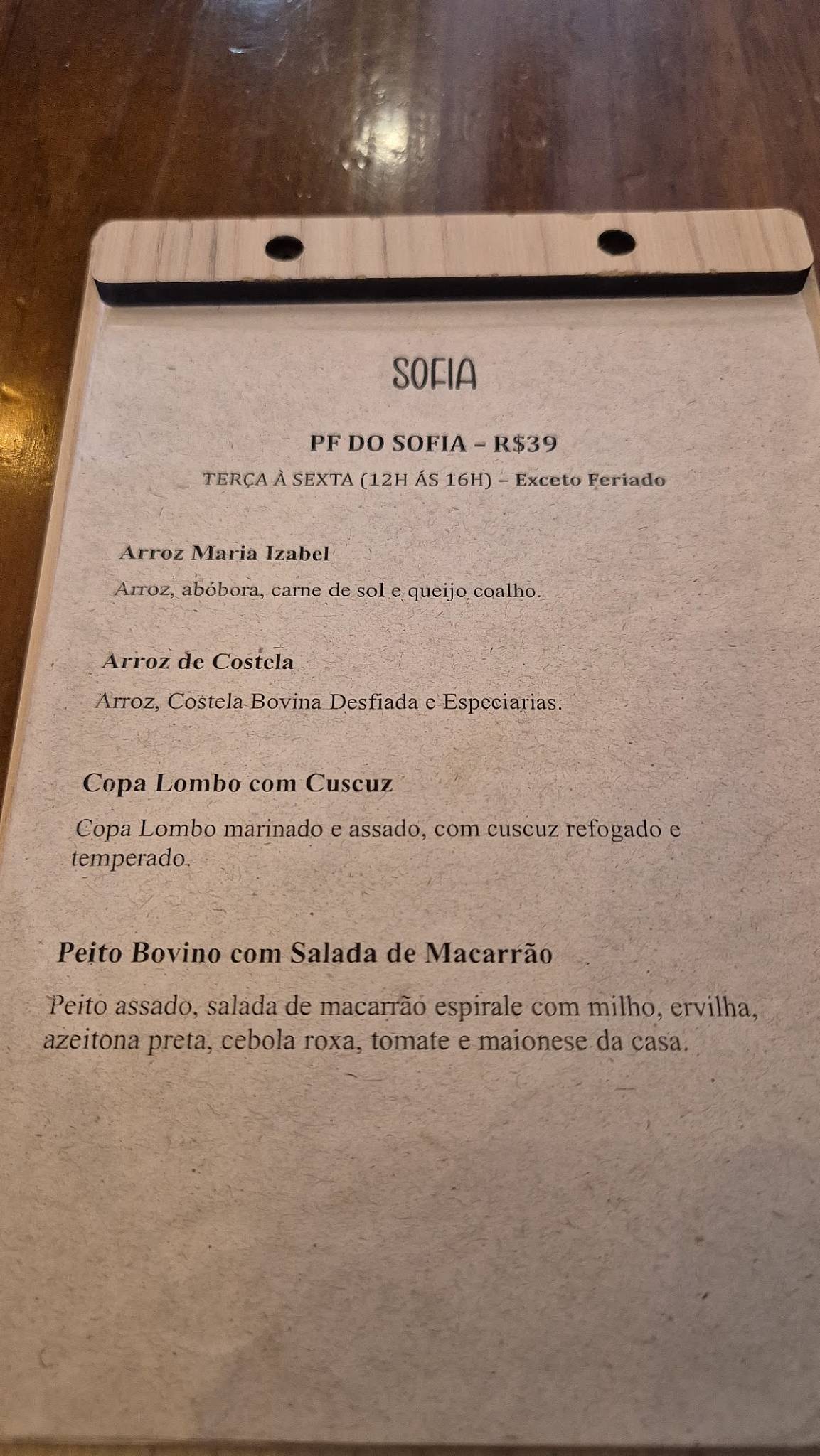 Sofia Restaurante cardápio