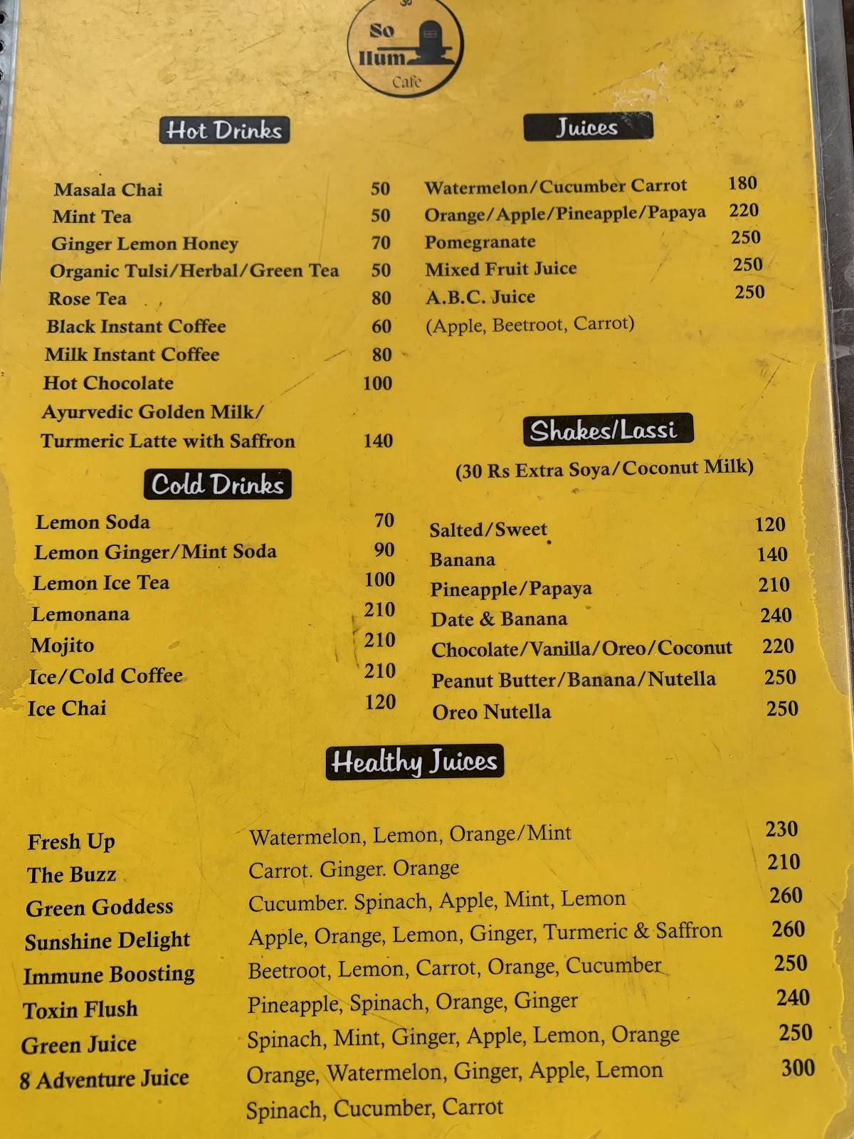 Sohum Cafe menu