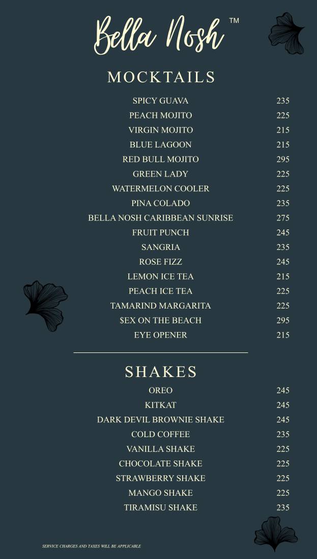 Bella Nosh Cafe & Lounge menu