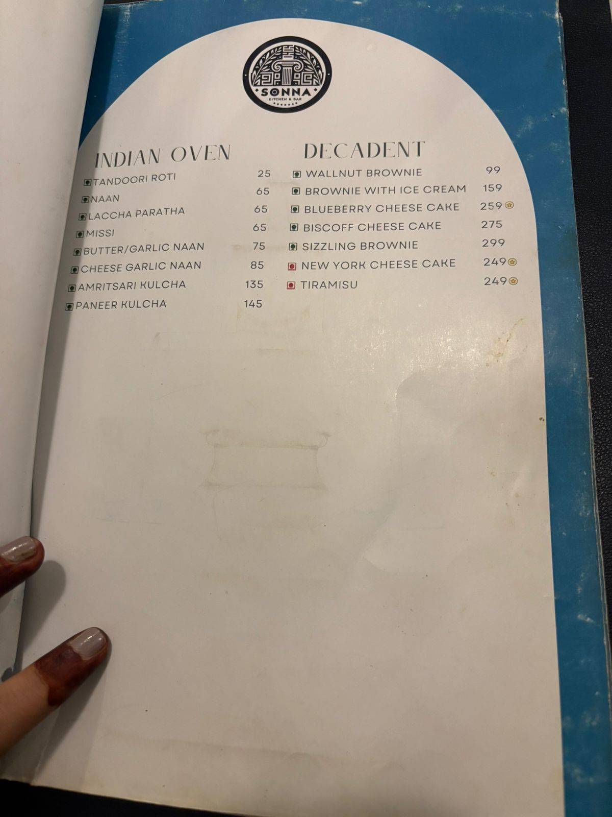 Sonna Kitchen & Bar menu