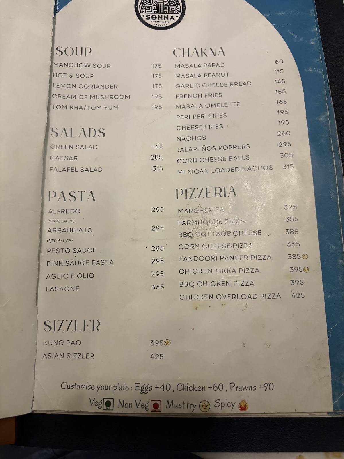 Sonna Kitchen & Bar menu