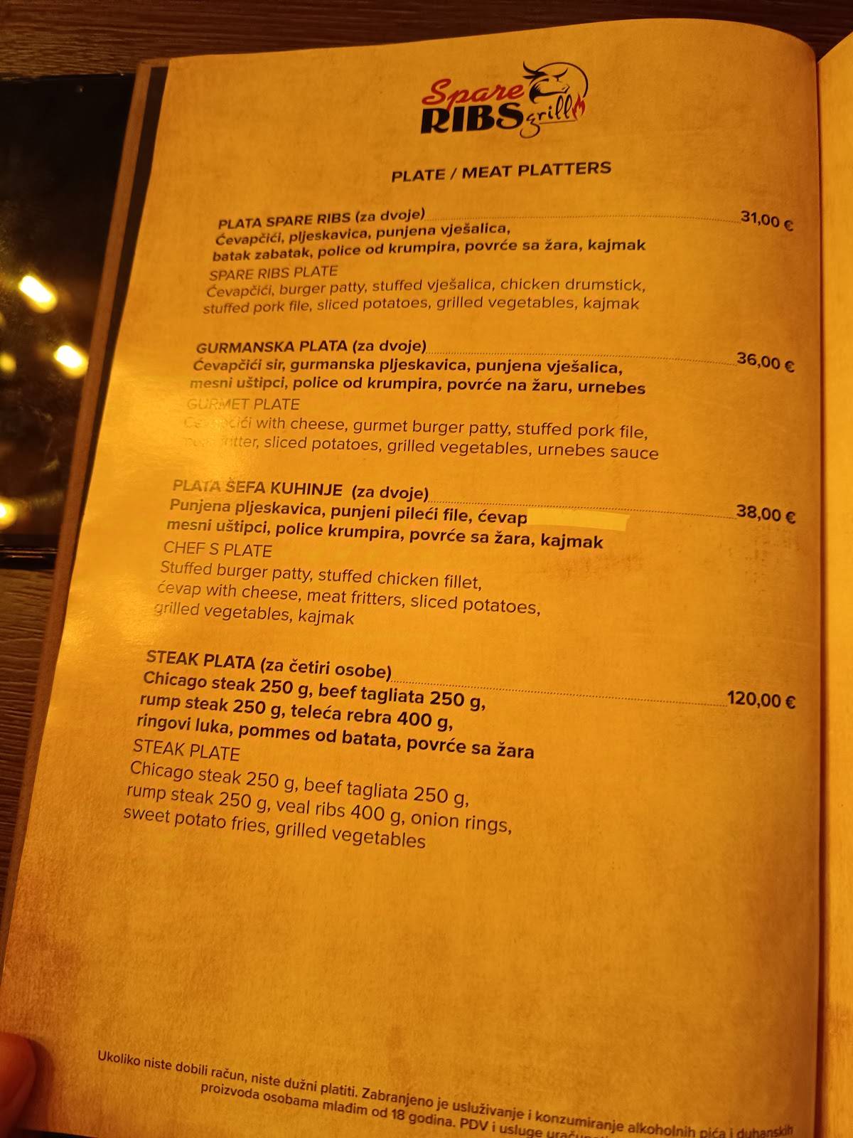 Menu di Spare Ribs Grill 