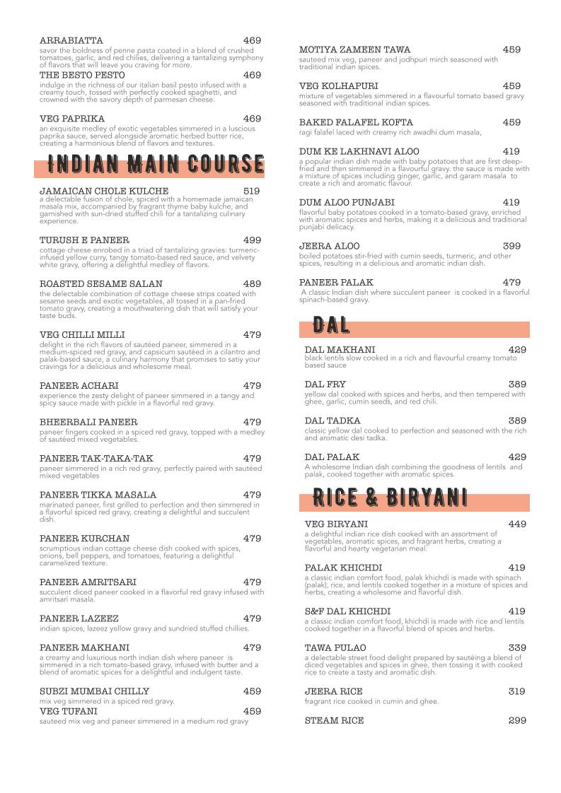Spices and Flavours menu