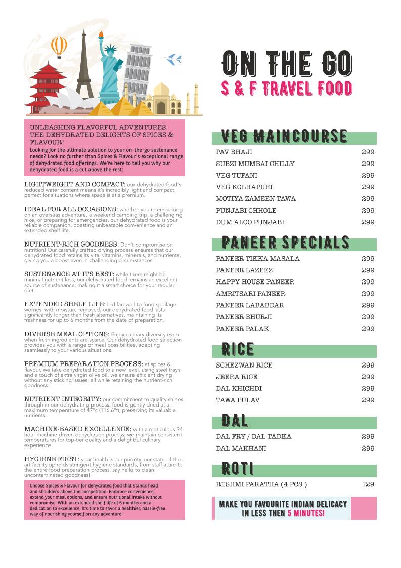 Spices and Flavours menu