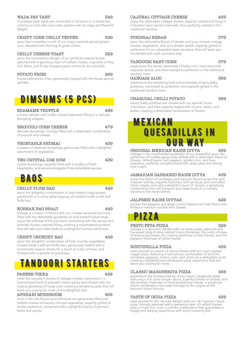 Spices and Flavours menu