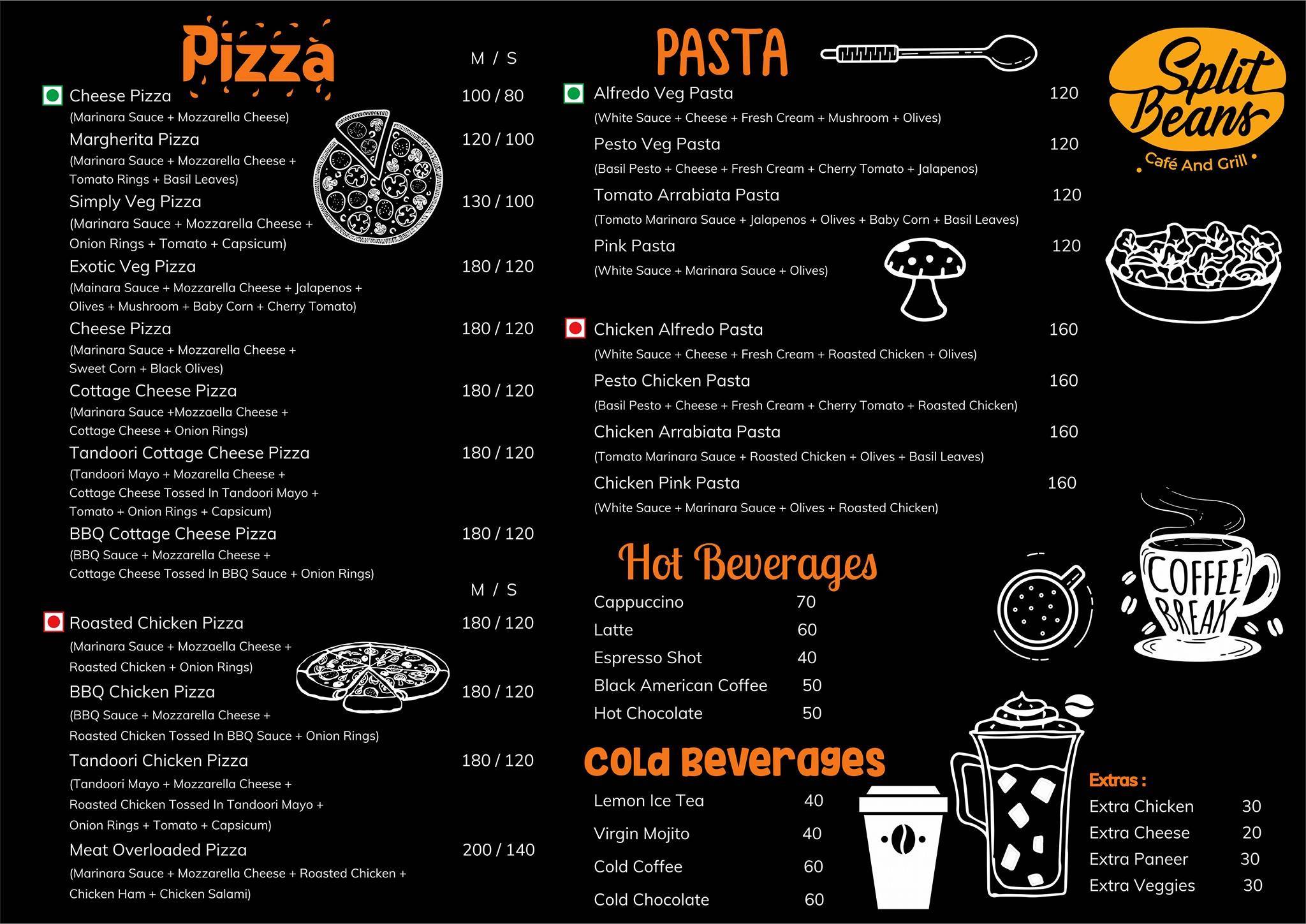 Split Beans Café menu