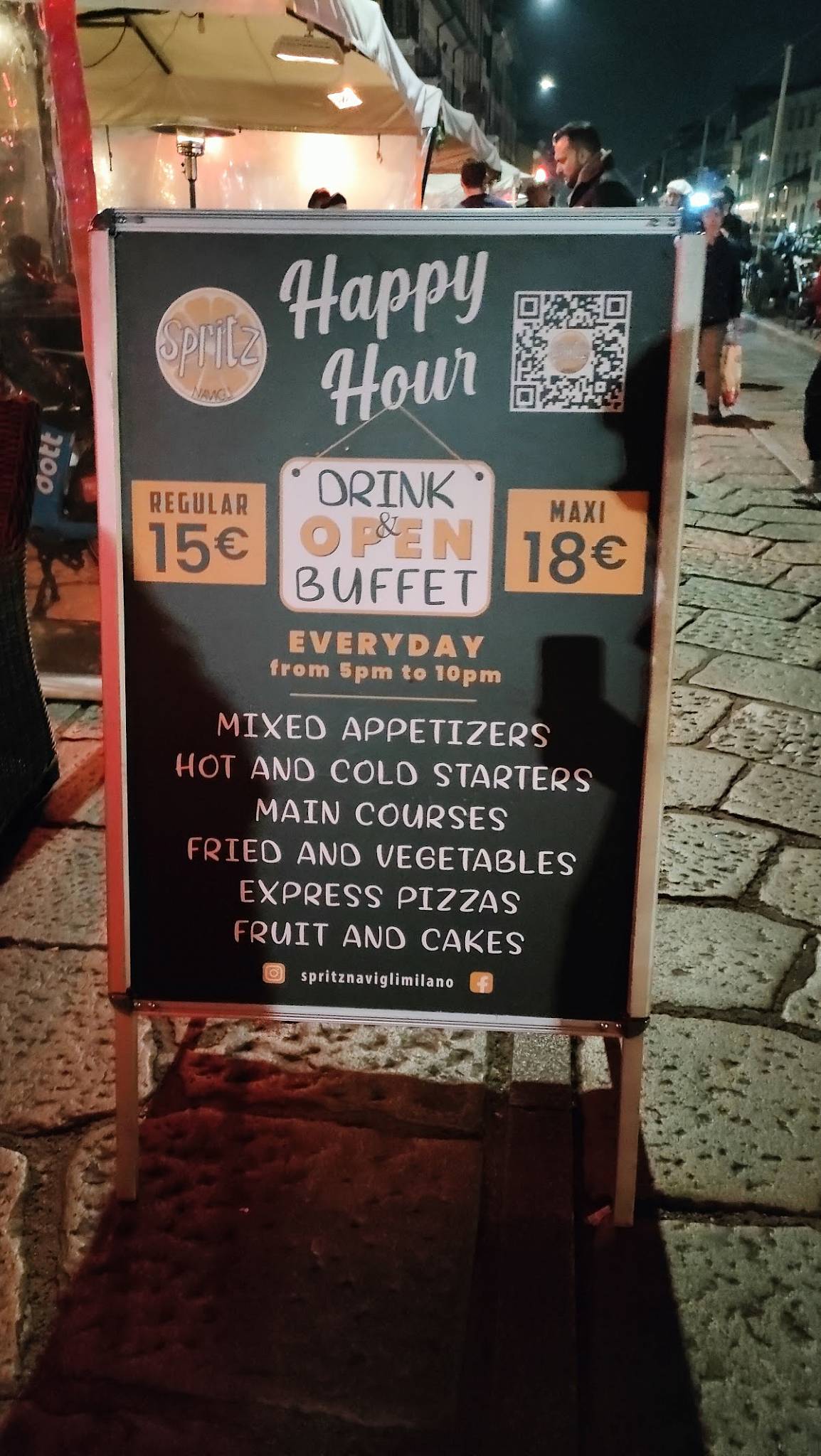 Menu di Spritz Navigli Milano 