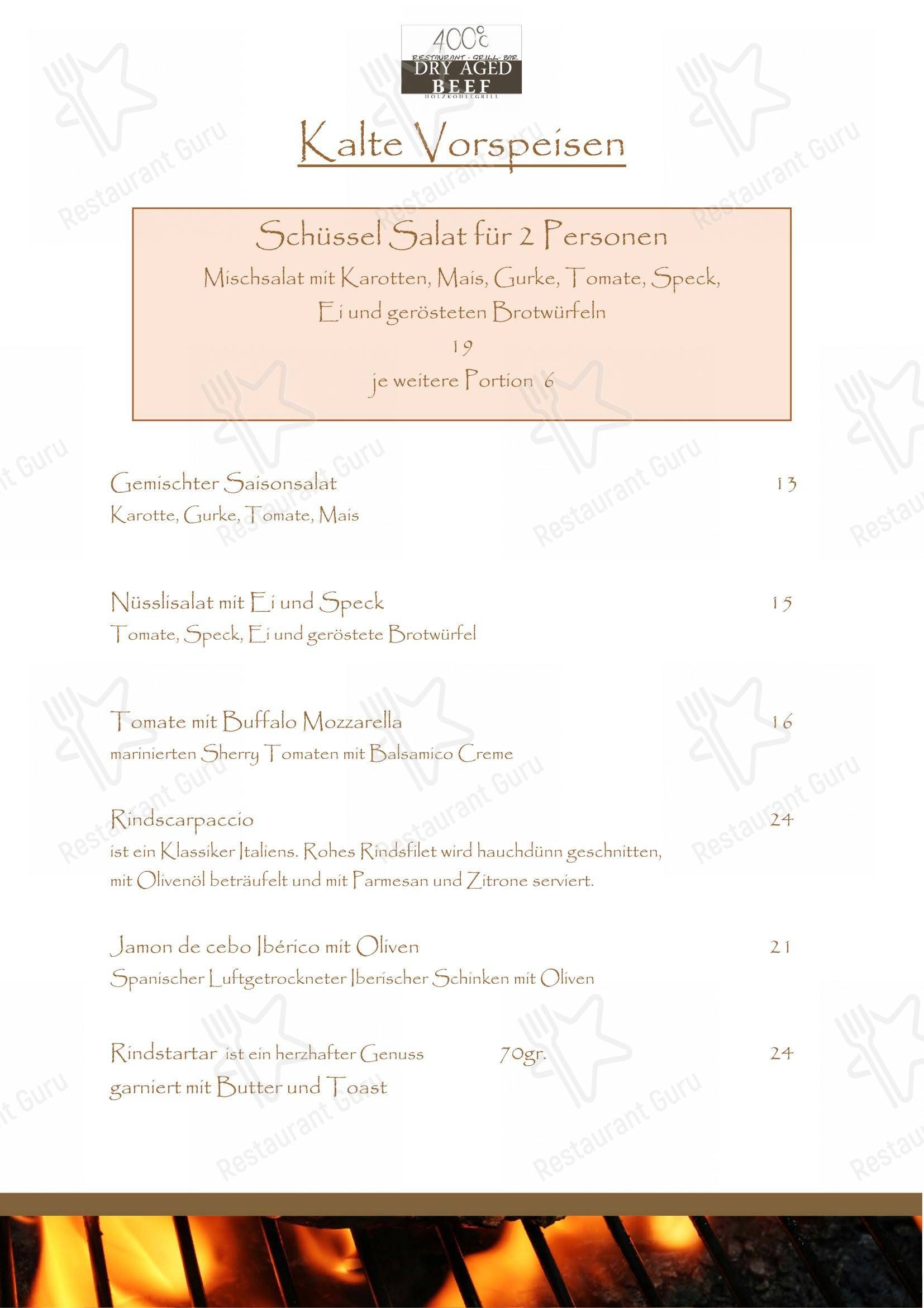 Steakhouse 400°c Dry Aged Beef Holzkohlegrill in Gersau - Menu