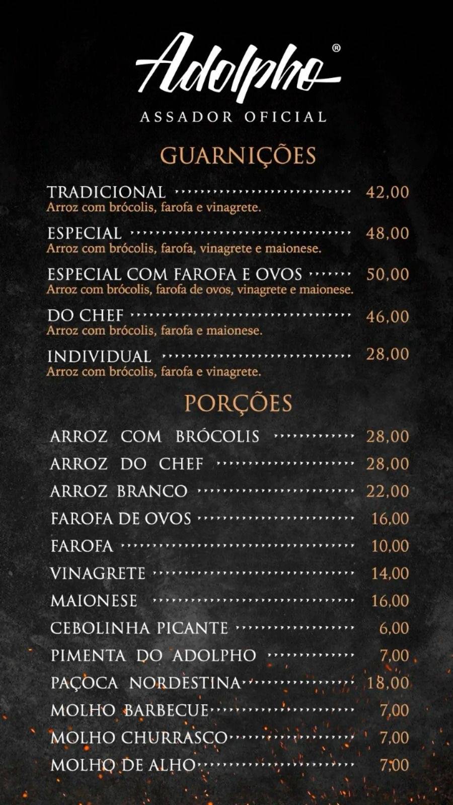 Adolpho - Assador Oficial cardápio