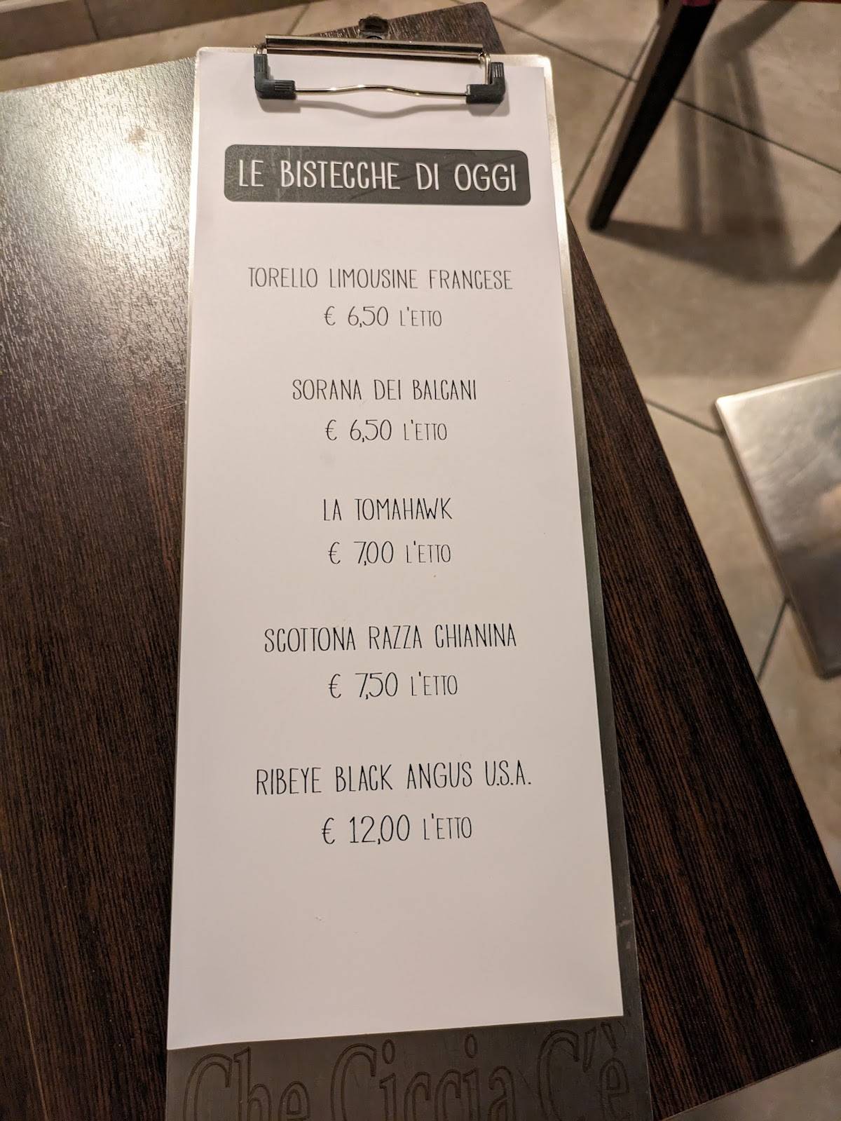 Menu di Che Ciccia C'è 