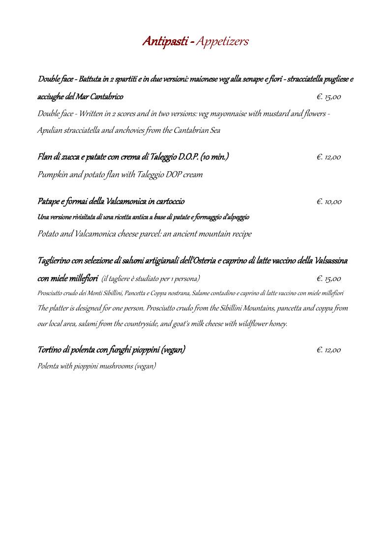 Menu di Osteria del Riccio - Sesto San Giovanni dal 1999 