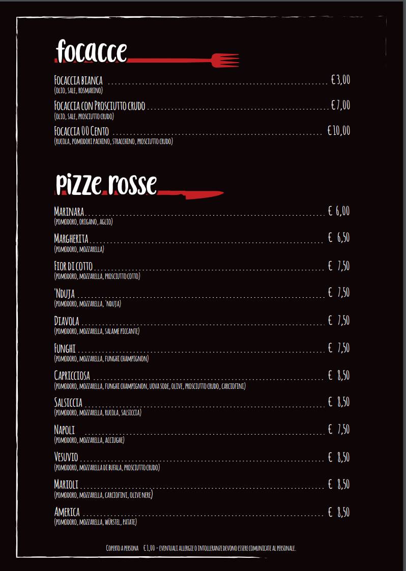 Menu di Ristorante pizzeria bisteccheria 00cento Porta di Roma 