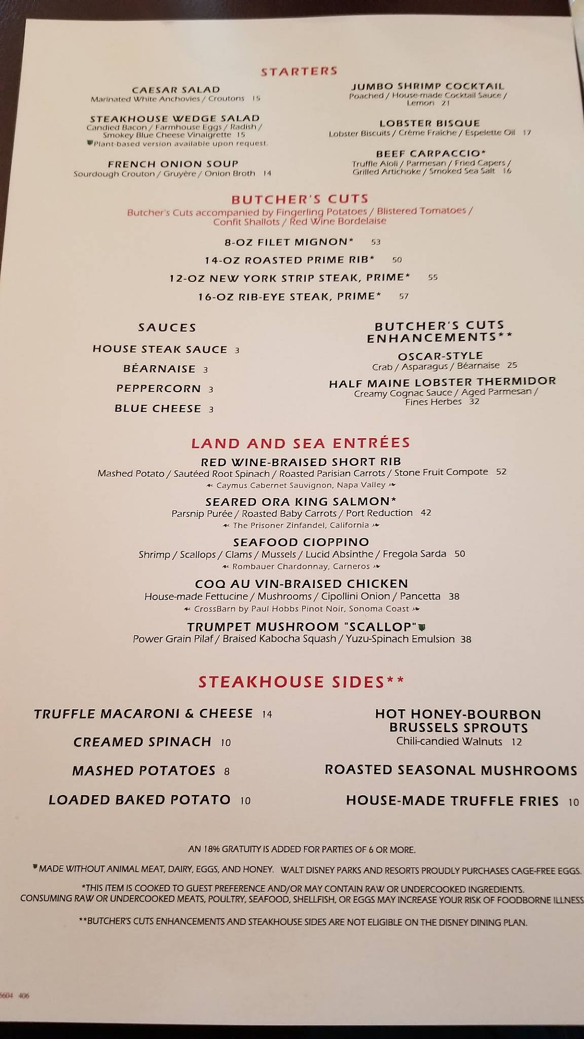 Yachtsman Steakhouse menu