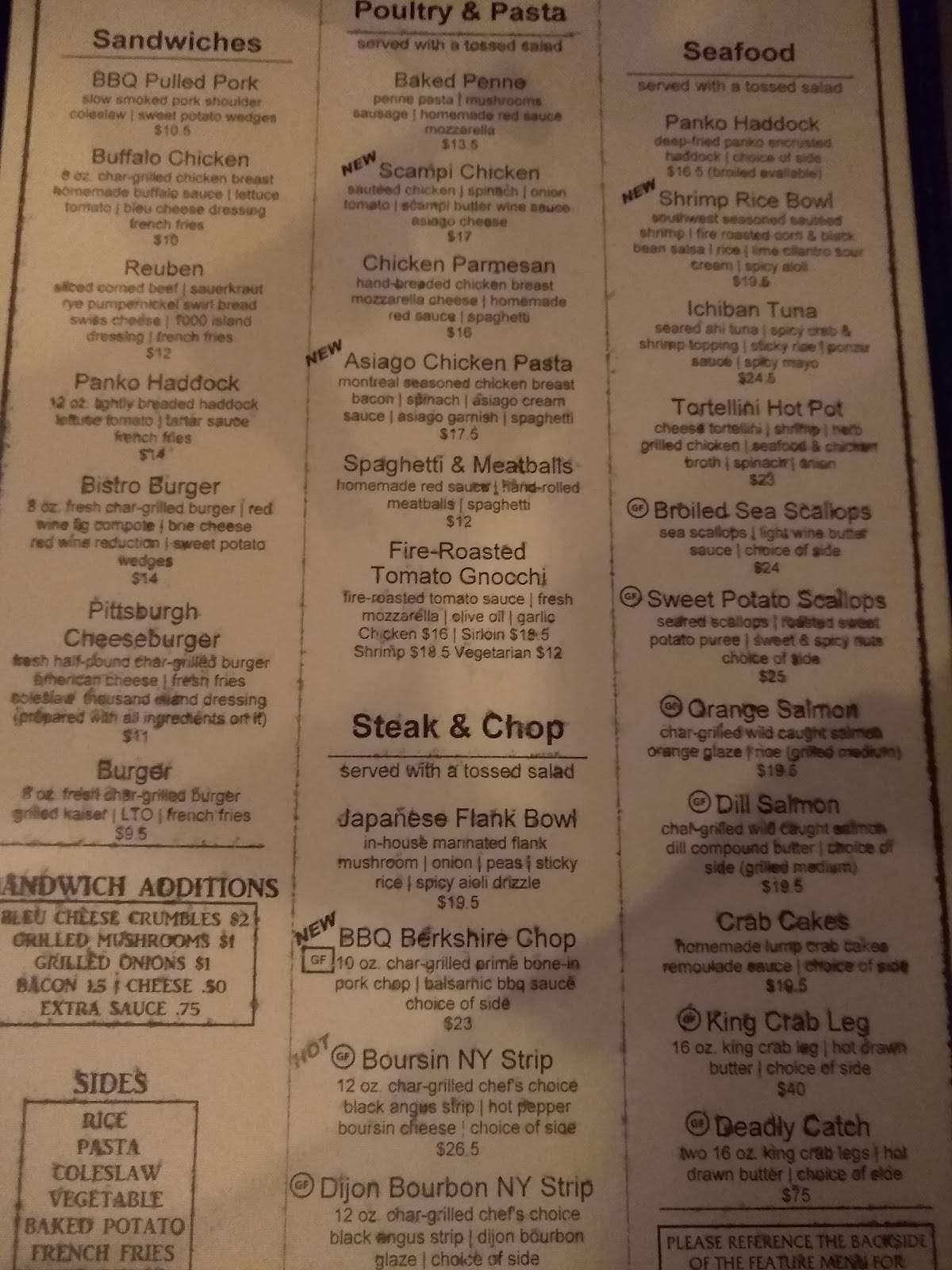 Menu at Steamers Stonewall Tavern steakhouse, North Lima