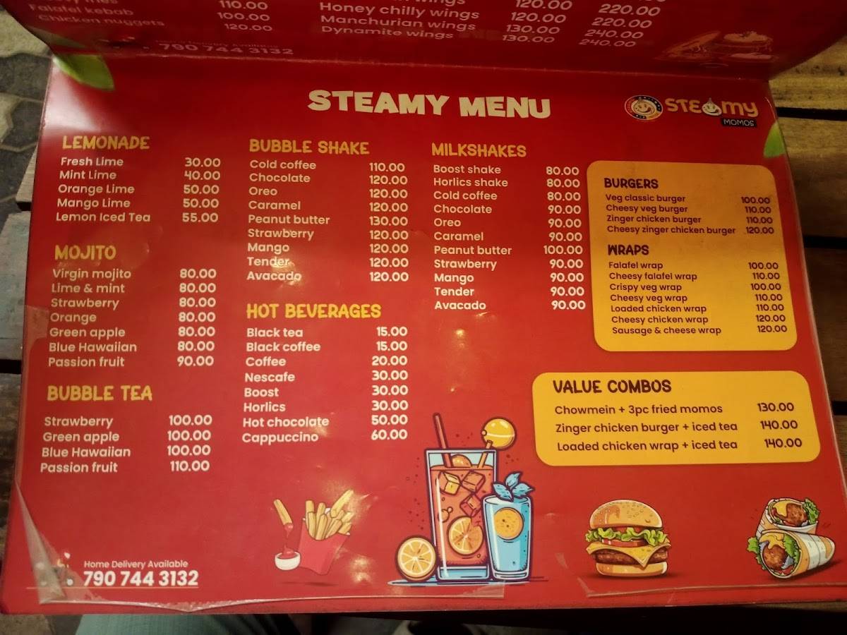 Steamy momos menu