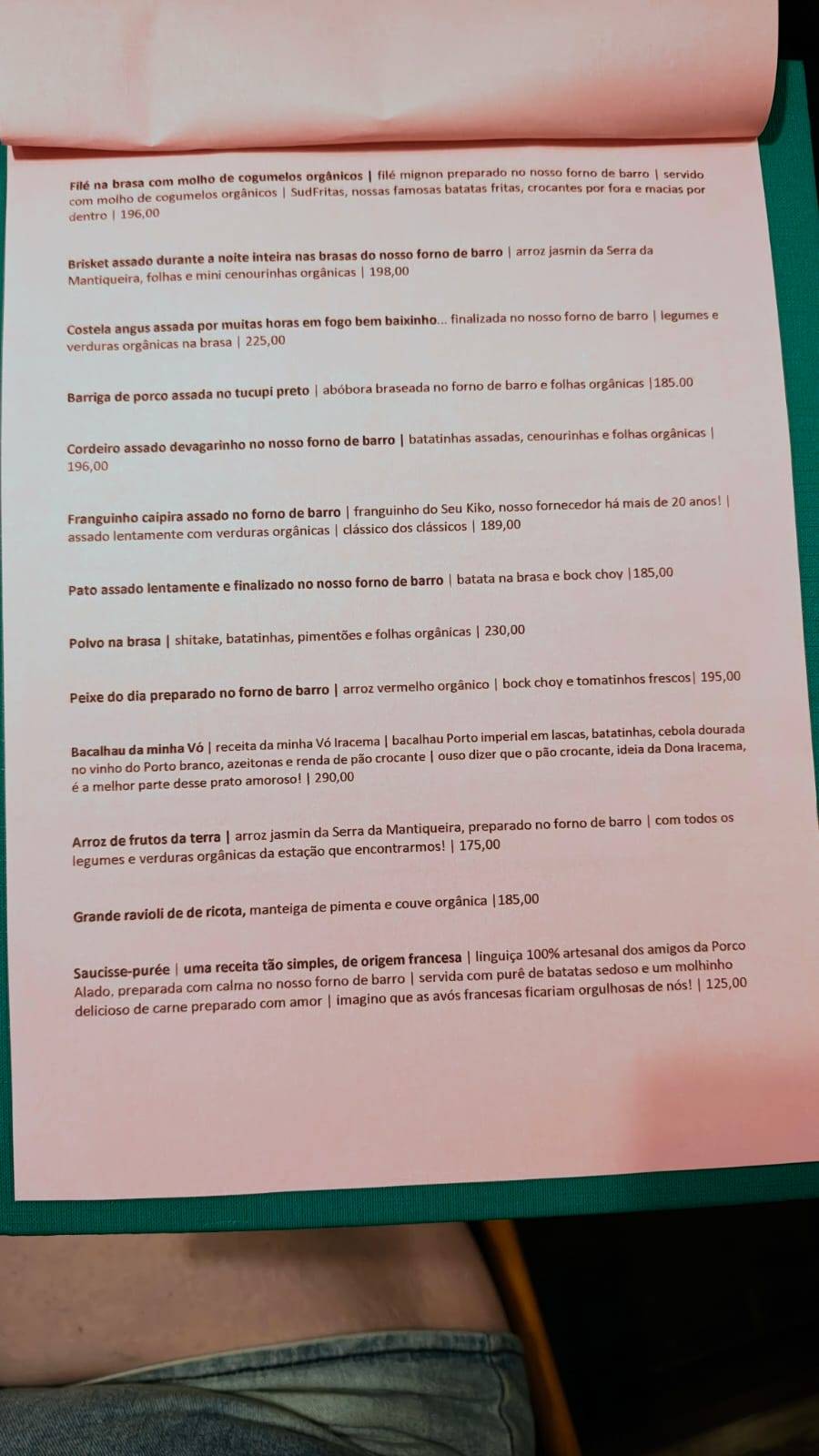 Restaurant Sud Pássaro Verde cardápio