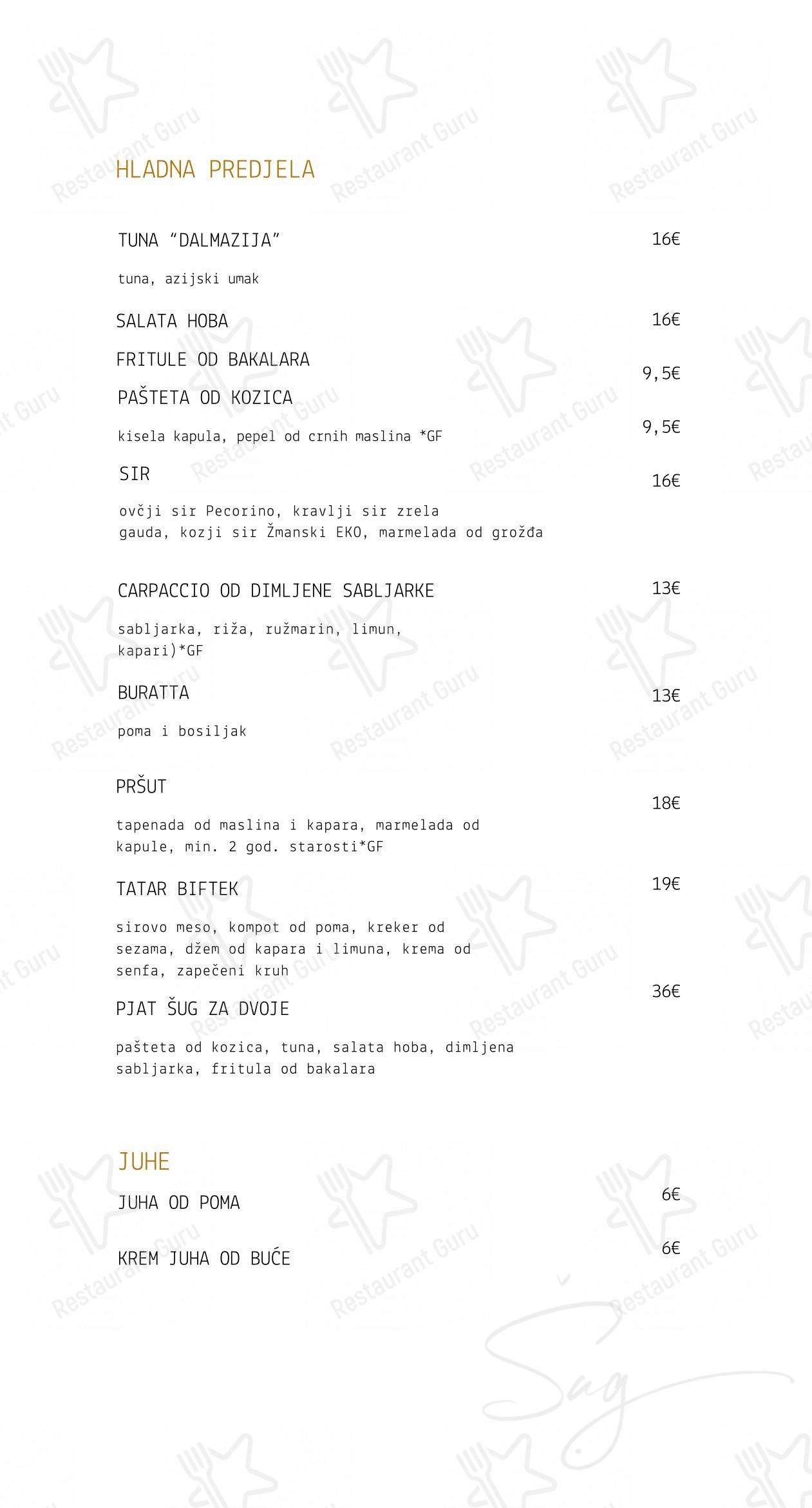 Menu pour Šug restaurant