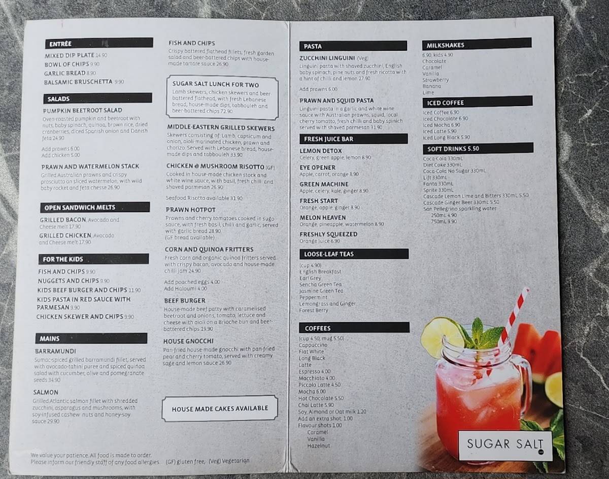 Menu at Sugar Salt Cafe, Galston, 344 Galston Rd