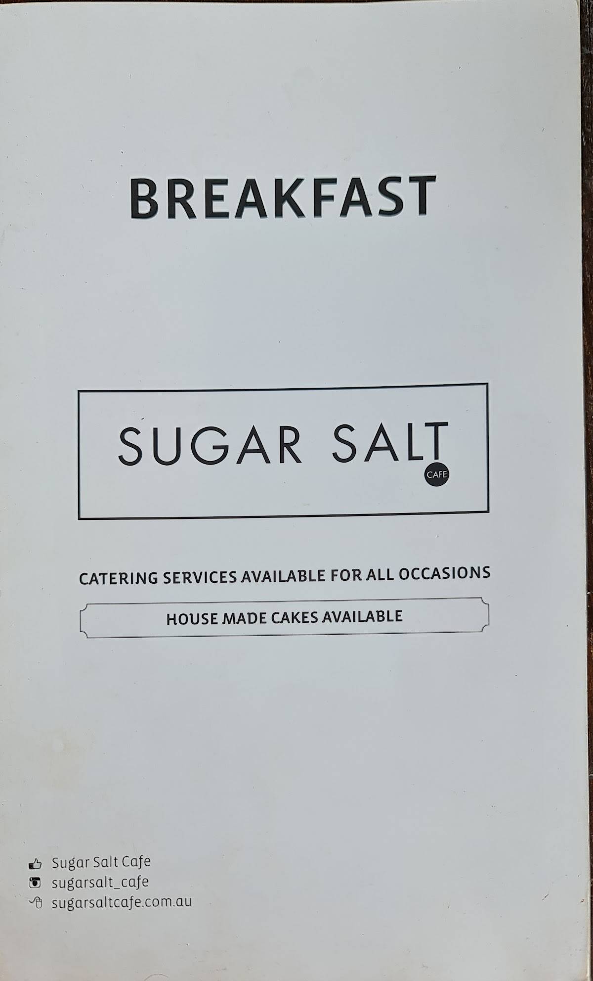 Menu at Sugar Salt Cafe, Galston, 344 Galston Rd