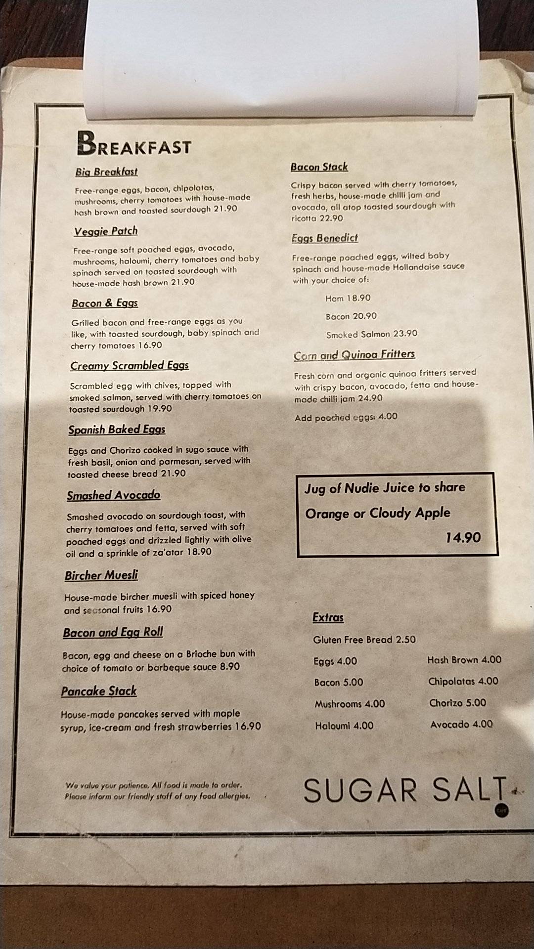 Menu at Sugar Salt Cafe, Galston, 344 Galston Rd