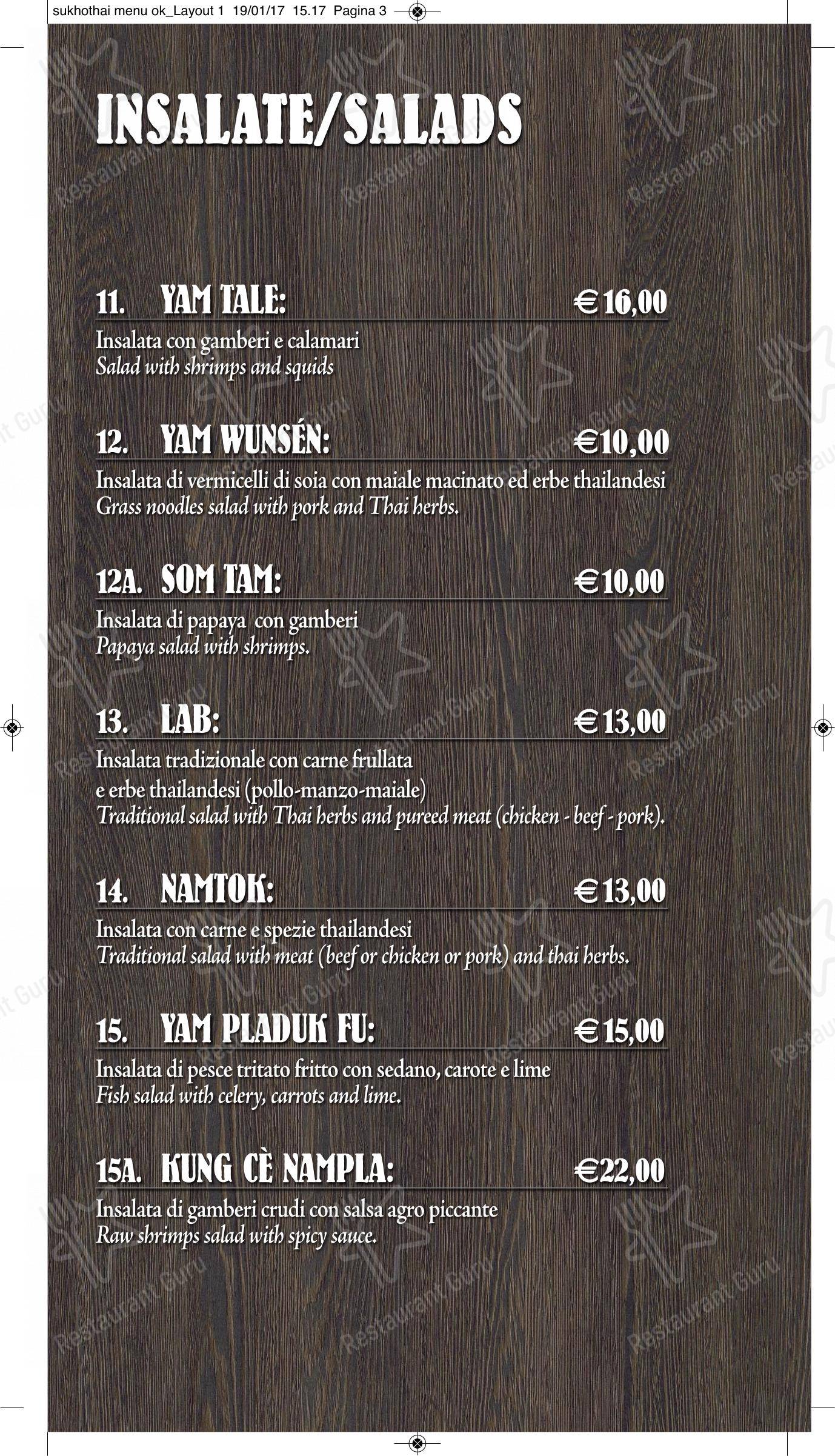 Menu per Sukhothai in Roma