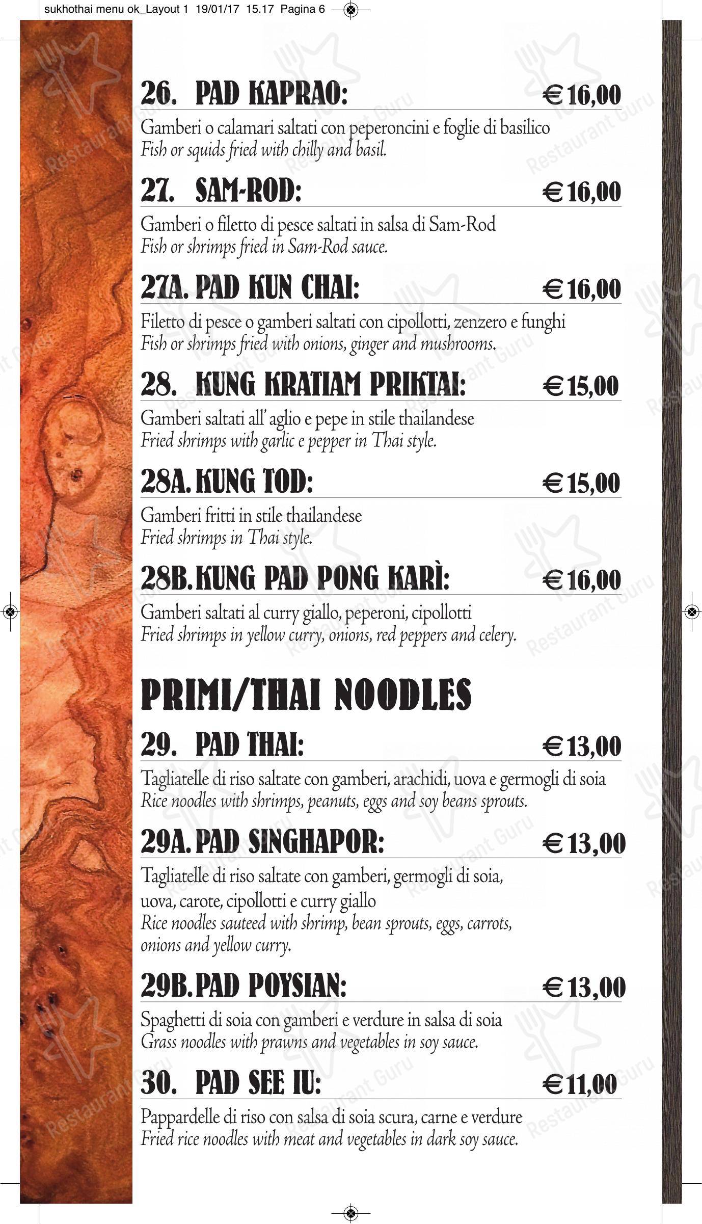 Menu di Sukhothai - Menu