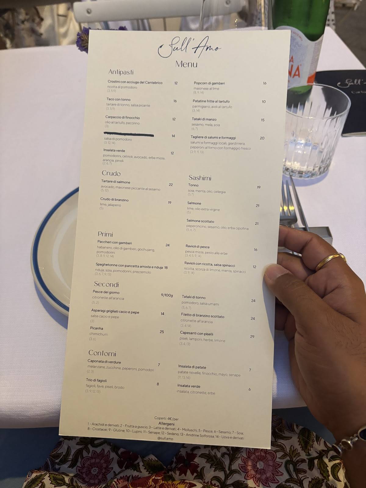 Menu di Sull'Amo Pietrasanta 