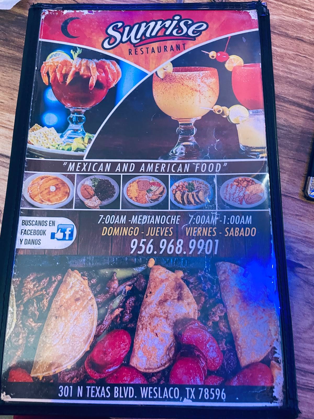 Menu at Sunrise Restaurant, Weslaco