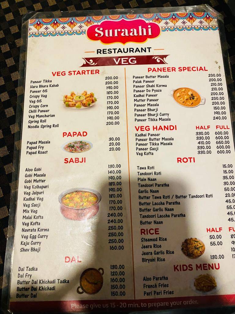 Suraahi Bar & Restaurant menu