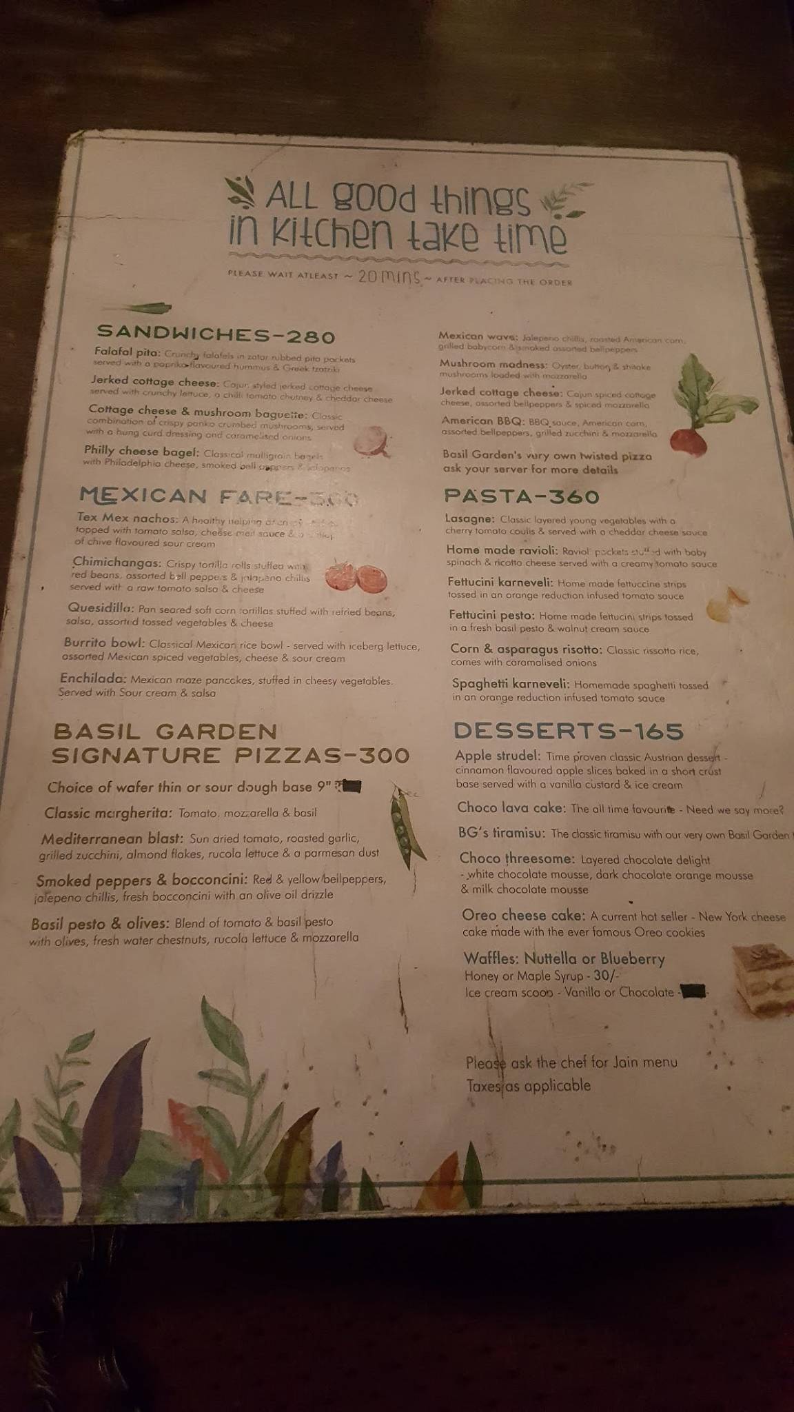 Basil Garden menu