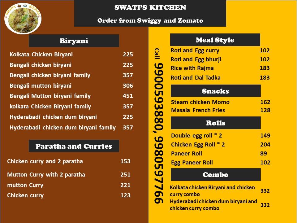 Swati's Kitchen menu