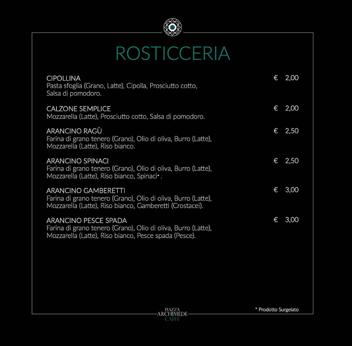 Menu di Piazza Archimede Caffè 