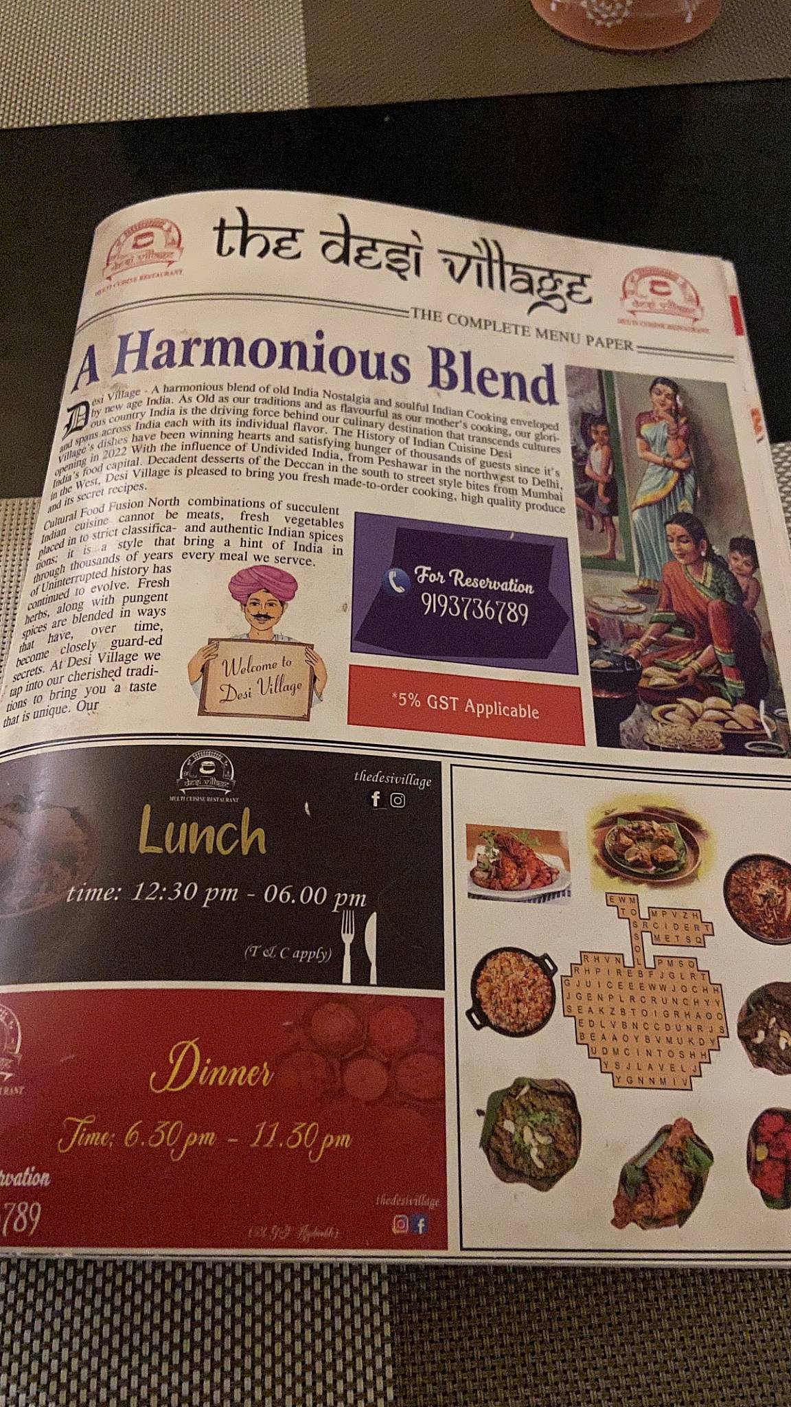 THE DESI VILLAGE menu